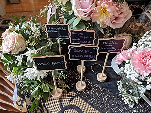 20PCS Wood Mini Chalkboard Sign and Replacement Stickers, Food Labels for Party Buffet,Blackboard for Message Board Signs,Weddings Place Cards, Birthday Party