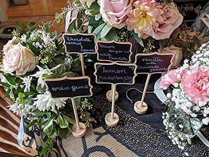 20PCS Wood Mini Chalkboard Sign and Replacement Stickers, Food Labels for Party Buffet,Blackboard for Message Board Signs,Weddings Place Cards, Birthday Party