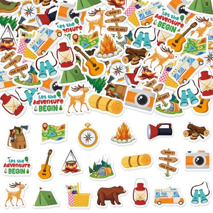 300Pcs Travel Camping Foam Stickers, Self-Adhesive Camping Stickers Outdoor Adventure Themed Sticker Decorations for DIY Arts Crafts Scrapbooks Party Favors School Activity Reward - style: Camping