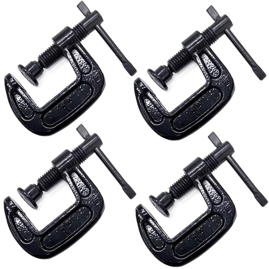 1-Inch C-Clamp Set, Heavy-Duty Cast Iron C-Clamps with 0.8-Inch Throat for Woodworking, Welding, and Building(4Pcs) - color: Black