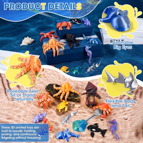 3D Printed Sea Animal Devilfish 12 Pack Flexible Ocean Desk Decor Set - size: Marine Animals (Devilfish), style: 12 PCS