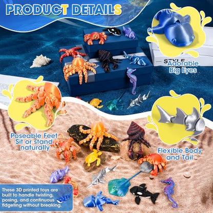 3D Printed Sea Animal Devilfish 12 Pack Flexible Ocean Desk Decor Set - size: Marine Animals (Devilfish), style: 12 PCS