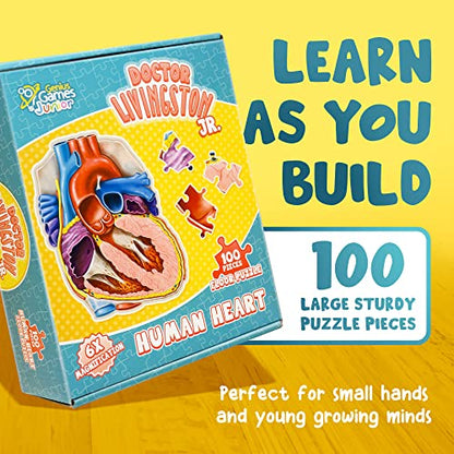 Human Heart Anatomy Floor Puzzle — Genius Games Doctor Livingston Jr Anatomy Toy - Kids Puzzles & Science Toys - Human Heart Model - 100 Piece Jigsaw Puzzles for Kids, Toddlers, Teens - style: Human Heart Puzzle