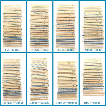 3120pcs 156 Values Metal Film Resistor Kit Minidodoca 1 Ohm-10M Ohm 1/4W 0.25 watt ±1% Tolerance Fixed Resistors Assortment Kit RoHS Compliant 100 1000 1k 10k 100k ohm Resistor Pack for DIY Projects - style: 1/4 watt-156 values-3120pcs