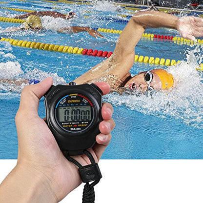 Vicloon Stopwatch Timer, Lap Split Digital Stopwatch with Stainless Steel Whistle, Large Display Digital Stopwatch Timer Suitable for Football, Basketball, Running, Swimming, Fitness (Black) - color: Black