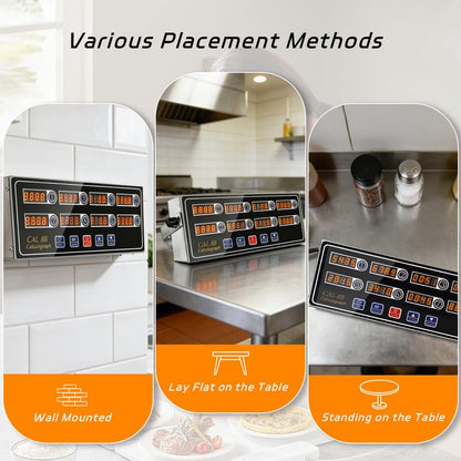8-Channel Digital Kitchen Timer, Commercial Stainless Steel with Large LCD, Loud Alarm, 99H Memory, Waterproof Timer for Restaurant, Baking, Home