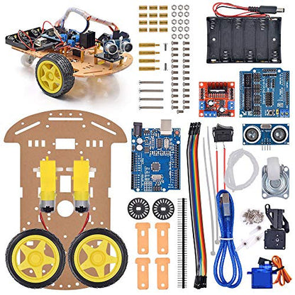 Smart Robot Car Chassis Kit with UNO R3 Module - Educational DIY Toy, 2WD with Battery Box and Speed Encoder for Tracking Obstacle Avoidance - Designed for Beginners to Learn Programming