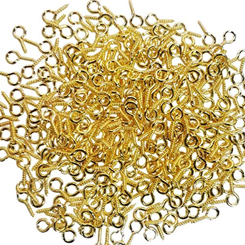 300PCS Small Screw Eye Pins, Eye pins Hooks,Mini Screw Eye Pin Peg - color: Gold