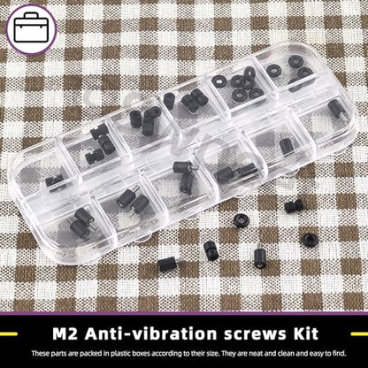 Swpeet 36Pcs M2 Rubber Flight Controller Anti-Vibration Fixed Screws Damper Balls Washer O Rings Assortment Kit, Hardware Spacer Standoffs Soft Mount Vibration Shock Absorber for Flight Controller - size: M2