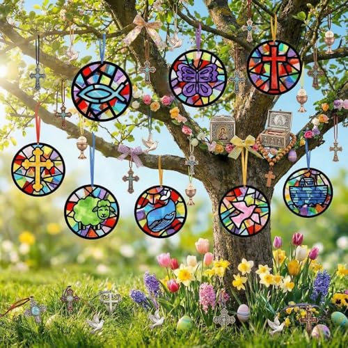 Eersida 32 Pcs Christian Suncatcher Craft Kit,Religious DIY Crafts Decor - style: Easter Religious