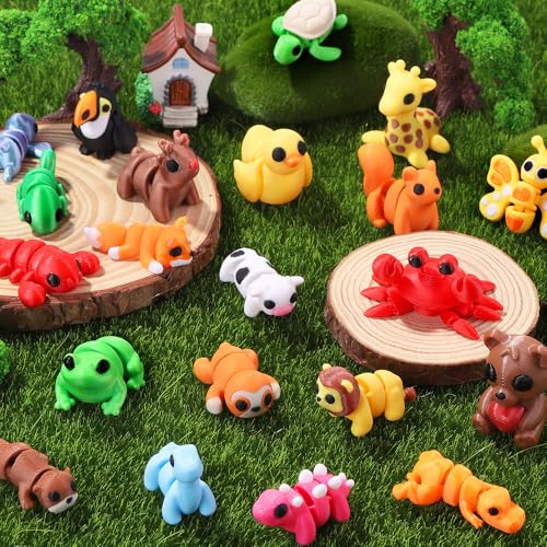 JOICEE 50Pcs Mini 3D Printed Animals Articulated Flexible Fidget Toys - color: Brown