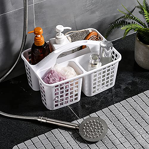 ALINK Plastic Shower Caddy Basket with Compartments, Portable Divided Cleaning Supply Storage Organizer with Handle for College Dorm Bathroom - White - color: White