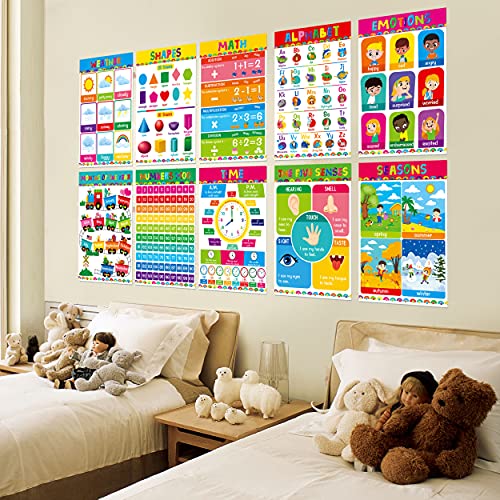 Gethelud 17 Packs Educational Poster, PET Film Covered Preschool Learning Tools for Nursery Kindergarten Toddlers - color: 17 Educational Posters A