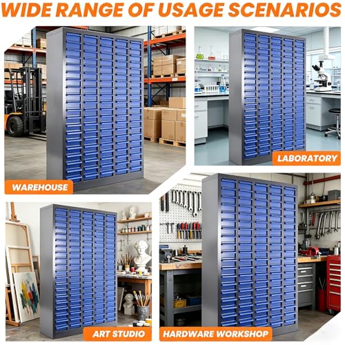 100 Drawer Alloy Steel Nut and Bolt Organizer, ABS Material Bolts Organizer, 26" L×9" W×46" H Drawer Parts Storage Cabinet, with Dividers and Labels for Laboratory, Studio, Home Use/Blue (100Drawer) - size: 100Drawer