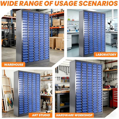 100 Drawer Alloy Steel Nut and Bolt Organizer, ABS Material Bolts Organizer, 26" L×9" W×46" H Drawer Parts Storage Cabinet, with Dividers and Labels for Laboratory, Studio, Home Use/Blue (100Drawer) - size: 100Drawer