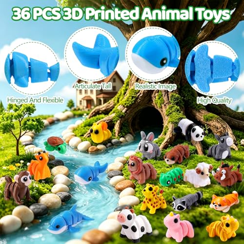 JOICEE 36Pcs Mini 3D Printed Animals Articulated Flexible Fidget Toys - color: Yellow
