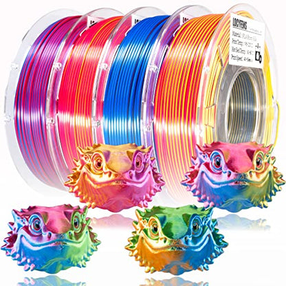 3D Printer Filament PLA, 3 in 1 Rainbow PLA Filament 1.75mm +/-0.02mm, High-Speed Printing Silk PLA Tri Color Filament, Fit to AMS, Coextrusion 3D Filament Bundle 200g x 4 Spools - color: 4 Pack Tri-color