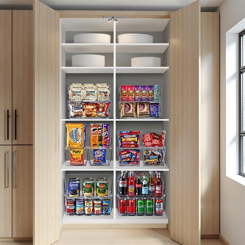 Sorbus Clear Pantry Organizer with Stackable Storage Bins, Open Front - size: Medium Square, style: 4 Pack