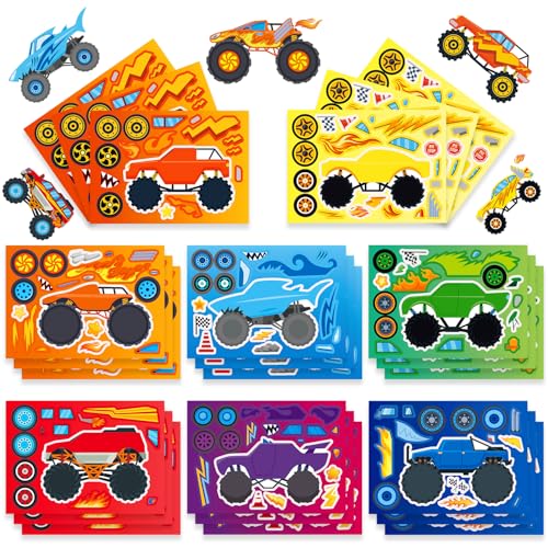 24 Sheets Make Your Own Monster Truck Stickers for Kids, Party Favors, Birthday Gifts, Classroom Rewards, Truck Crafts for Boys and Girls - color: Monster Truck