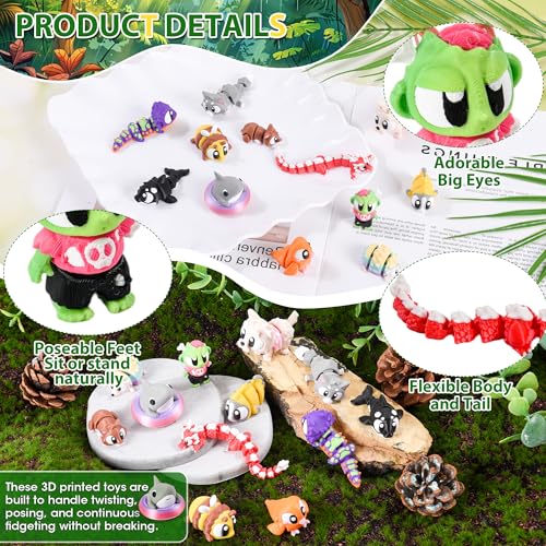 Big Eyed Animal Figurines Set of 12 3D Printed Desk Decor Gift Toys - size: Big Eyed Animals, style: 12 PCS