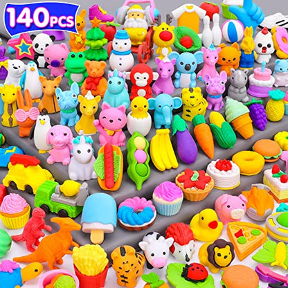Palmatte 140PCS Animal Erasers Bulk Treasure Box Prizes for Kids Classroom