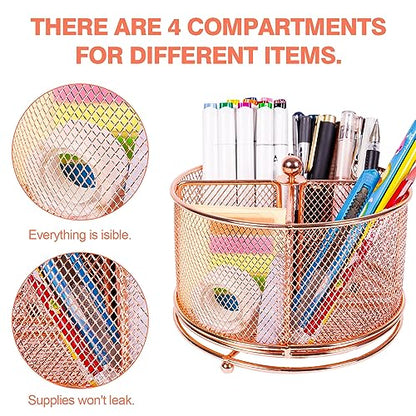 360° Rotating Multifunctional Pen Holder, Cosmetic Organizer - color: Rose Gold