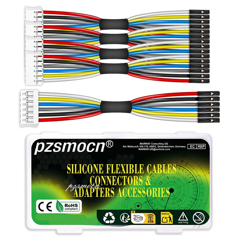 Silicone Flexible Jumper Wires Breadboard 24AWG 20cm 5 Sets/40 Pcs for 6 Dupont 2.54mm 1-Pin to JC 2.0mm 6-Pin Plug Connector Between Motor、DIY Module and Expansion/Development Boards Cable