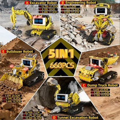 5 in 1 Robot Building Set with RC & APP for Boys Kids Ages 8-14
