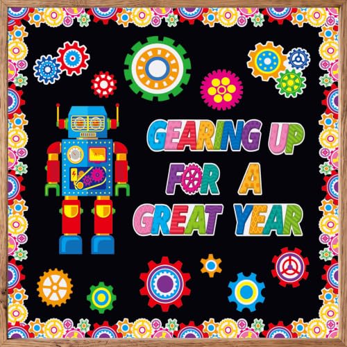 Fulmoon 52 Pcs Gear Bulletin Board Set Classroom Steam Robot Wall Decor