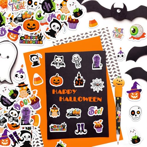 300Pcs Halloween Foam Stickers, Self-Adhesive Ghost Pumpkin Spider Stickers Halloween Decals Sticker Decorations for Home Office School Classroom DIY Art Craft Party Supplies - style: Halloween