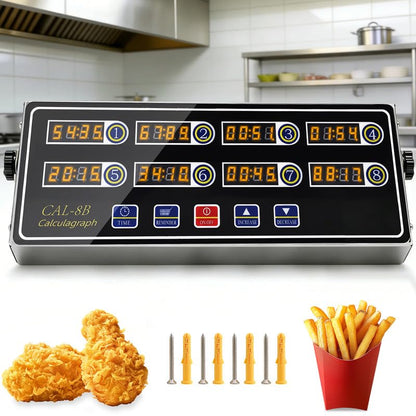 8-Channel Digital Kitchen Timer, Commercial Stainless Steel with Large LCD, Loud Alarm, 99H Memory, Waterproof Timer for Restaurant, Baking, Home