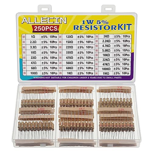 25 Values 1W Carbon Film Resistor Kit from 1 Ohm to 1M Ohm 1 Watt 5% Resistors Assortment - size: 1W