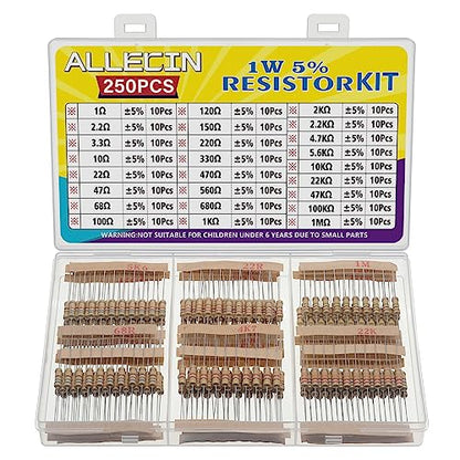 25 Values 1W Carbon Film Resistor Kit from 1 Ohm to 1M Ohm 1 Watt 5% Resistors Assortment - size: 1W