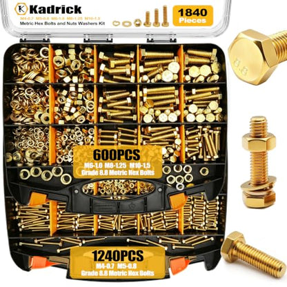 1840Pcs Grade 8.8 Metric Bolt Assortment Kit, M4 M5 M6 M8 M10 Bolts Nuts - size: 1840Pcs M4-M10 Grade8.8 Hex Bolts