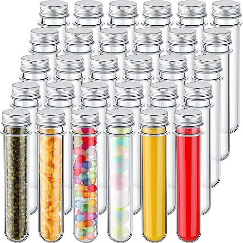 50 Pcs Halloween Candy Tubes Clear Plastic Test Tubes Screw Caps, Silver - color: Silver