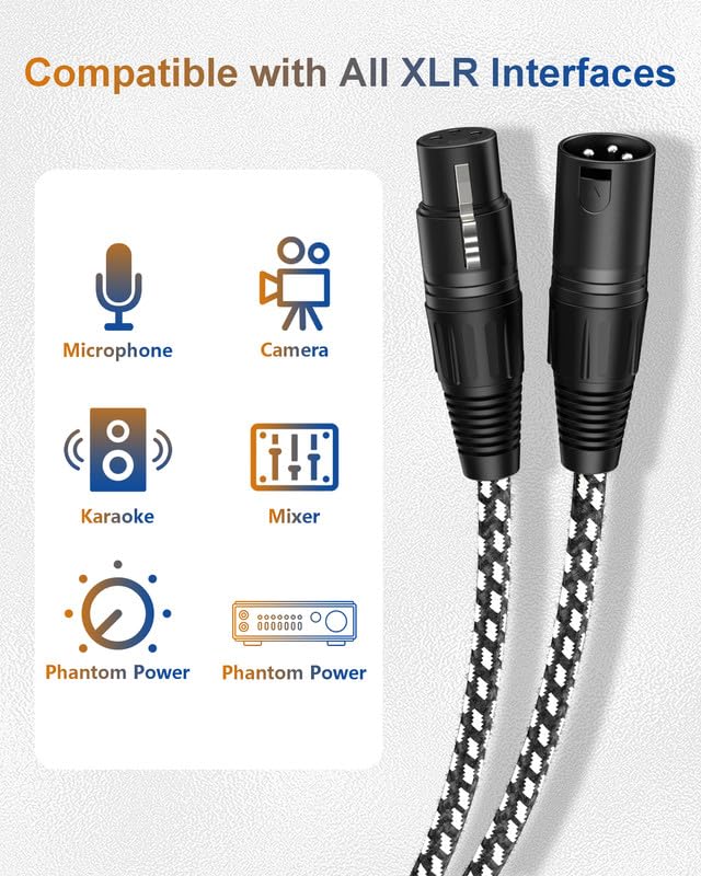 XLR Cable 3FT 2 Pack, Male to Female Braided Shielded Mic Cable - color: Black-White, size: 3 Feet