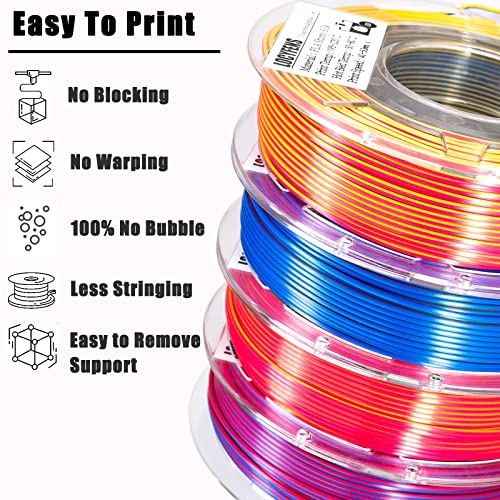 3D Printer Filament PLA, 3 in 1 Rainbow PLA Filament 1.75mm +/-0.02mm, High-Speed Printing Silk PLA Tri Color Filament, Fit to AMS, Coextrusion 3D Filament Bundle 200g x 4 Spools - color: 4 Pack Tri-color