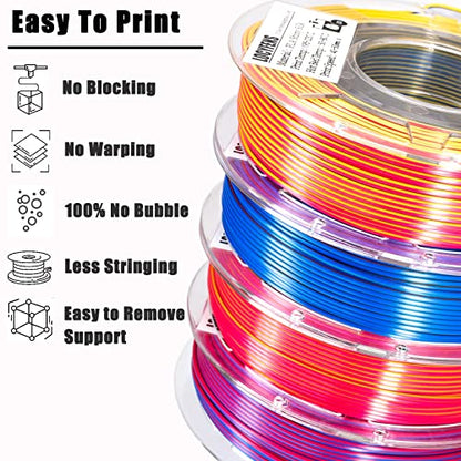 3D Printer Filament PLA, 3 in 1 Rainbow PLA Filament 1.75mm +/-0.02mm, High-Speed Printing Silk PLA Tri Color Filament, Fit to AMS, Coextrusion 3D Filament Bundle 200g x 4 Spools - color: 4 Pack Tri-color