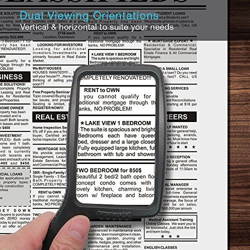 MagniPros Jumbo Size Magnifying Glass Wide Horizontal Lens(3X Magnification)- Shockproof Housing & Scratch Resistant Design W/Large Viewing Area Ideal for Reading Small Prints & Low Vision