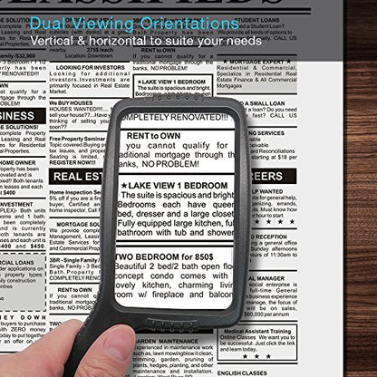 MagniPros Jumbo Size Magnifying Glass Wide Horizontal Lens(3X Magnification)- Shockproof Housing & Scratch Resistant Design W/Large Viewing Area Ideal for Reading Small Prints & Low Vision