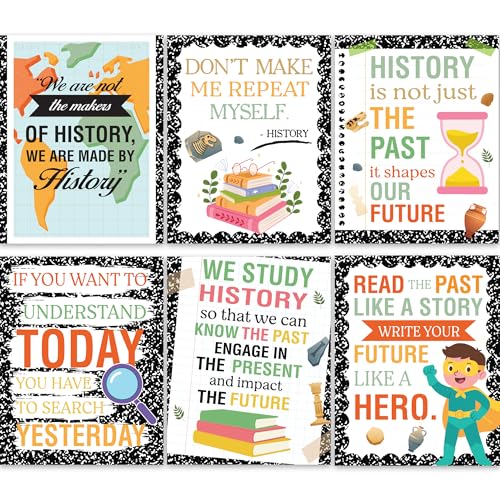 KATINAT 6pcs History Posters for Classroom, Social Studies Classroom Decorations, 10x14in World History Posters for Elementary, Middle school, High school, Composition Notebook Classroom Decor - color: History Poster