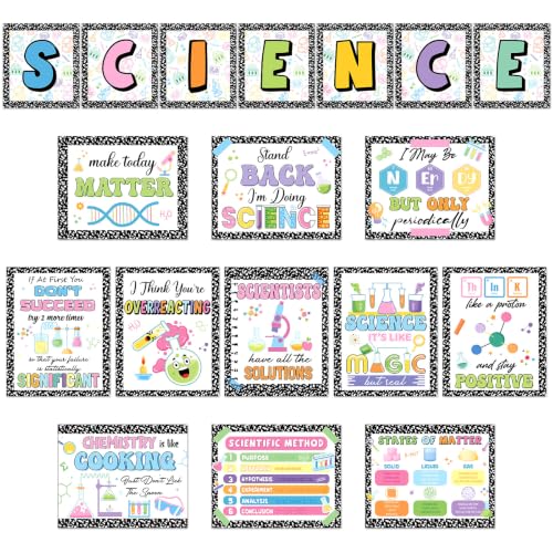 Marspark 18 Pcs Composition Notebook Science Posters for Classroom, Inspirational Science Posters Classroom Decor, Educational Bulletin Board Sets for Elementary Middle High Schools Supplies - style: Science