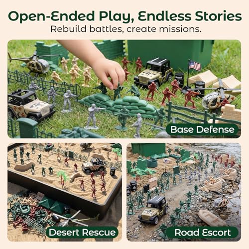3 otters 115PCS Army Men Playset, 4-Color Soldiers, in a Storage Box