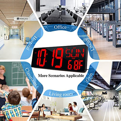 17.2"Large Digital Wall Clock Large Display with Remote Control 180°Visible - color: Red