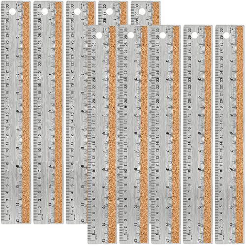Stainless Steel Metal Ruler:[10 Pieces 12 Inch] Stainless Steel Metal Ruler with Cork Backing Non-Slip Rulers with Inch and Centimeters Metal Ruler Drafting Office Tools Prevent Ink Leakage - style: 12" 10 PCS