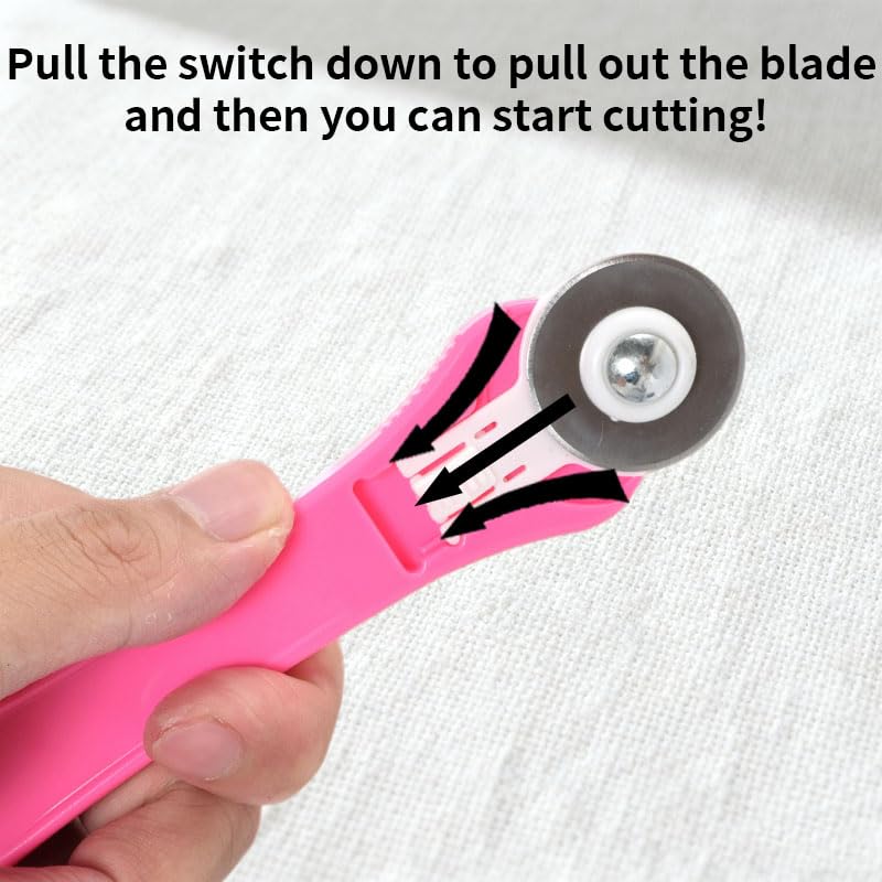 Rotary Cutter for Fabric, 45mm and 28mm Cutters Kit with Extra 10 Blades - color: Pink