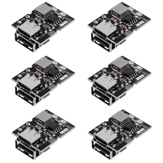 6PCS Type-C USB 5V 2A Boost Converter Step-Up Power Module Lithium Battery Charging Protection Board LED Display for DIY Charger USB Welded - color: 6PCS Weld