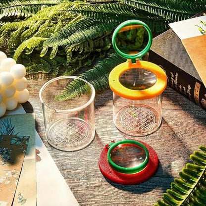 Skylety 2 Pieces Bug Jars Insect Viewer Catcher Bug Magnifying Insect Cage Container for Kids Children Science Nature Exploration Tool(Red,Yellow) - color: Red,yellow