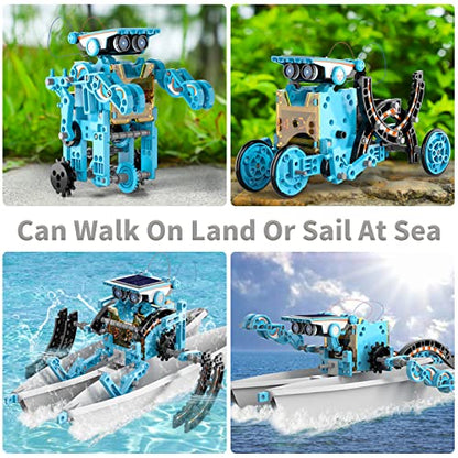 Lucky Doug 12-in-1 STEM Solar Robot Kit Toys Gifts for Kids 8 9 10 11 12 13 Years Old, Educational Building Science Experiment Set Birthday for Kids Boys Girls - color: Blue