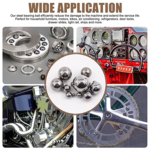 630Pcs Imperial 12 Szies 3/32" 1/8" 5/32" 3/16" 7/32" 1/4" 9/32" 5/16" 11/32" 3/8" 13/32" 1/2" Precision 304 Stainless Steel Loose Bicycle Bearing Steel Ball Assortment Kit for Motorcycles